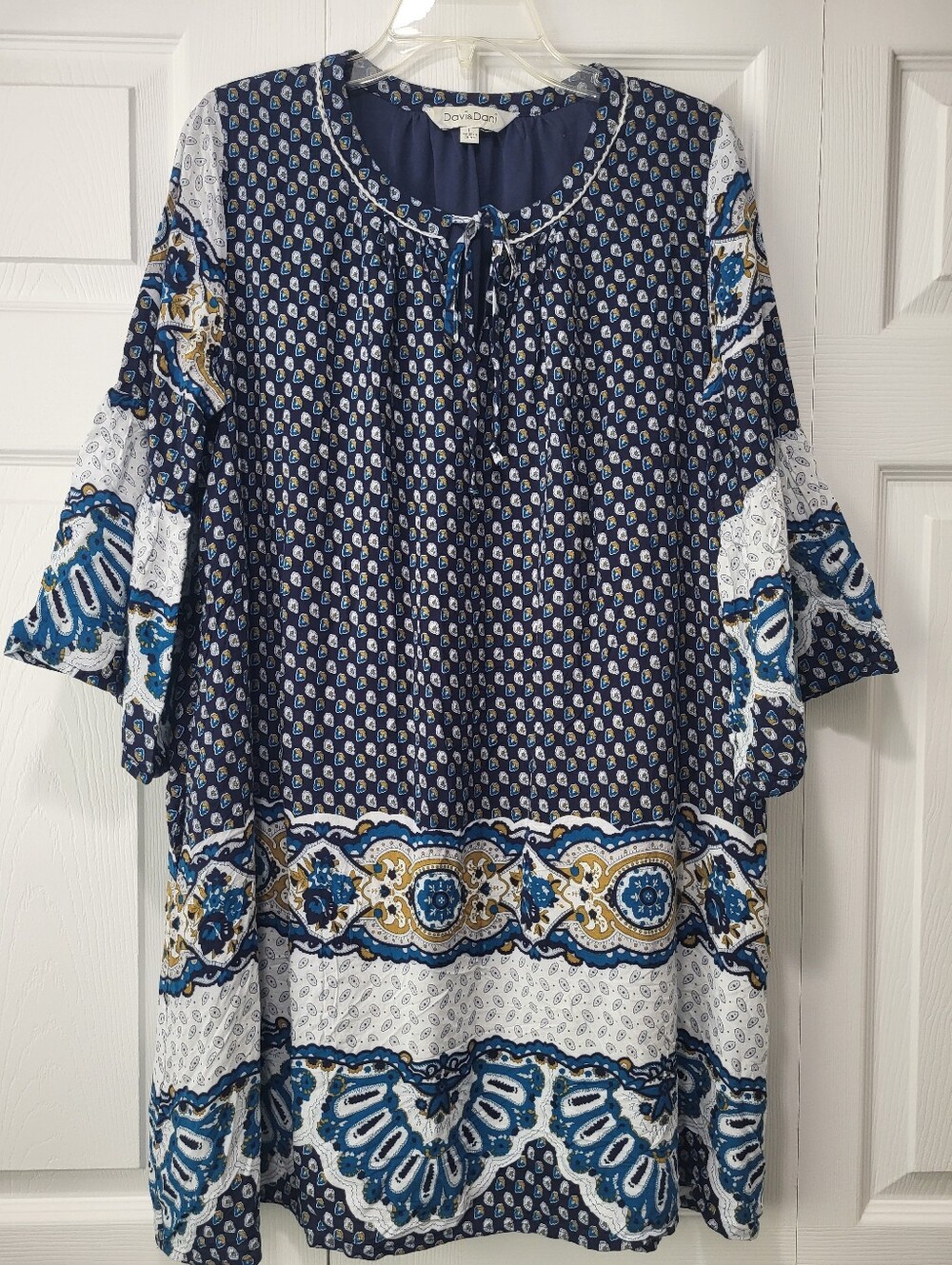 Davi &Dani Navy & White Boho Tunic Dress, Size L